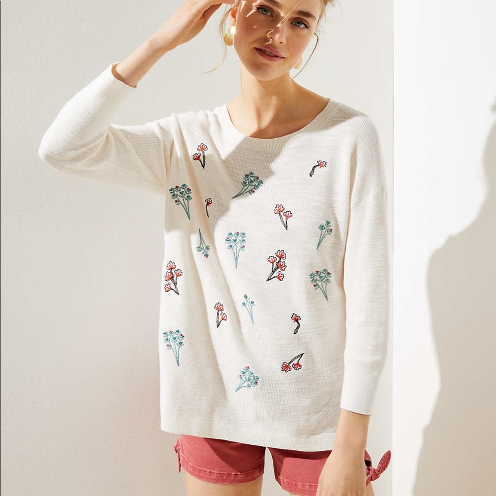 LOFT Embroidered Bouquet Sweater Floral Size XXS